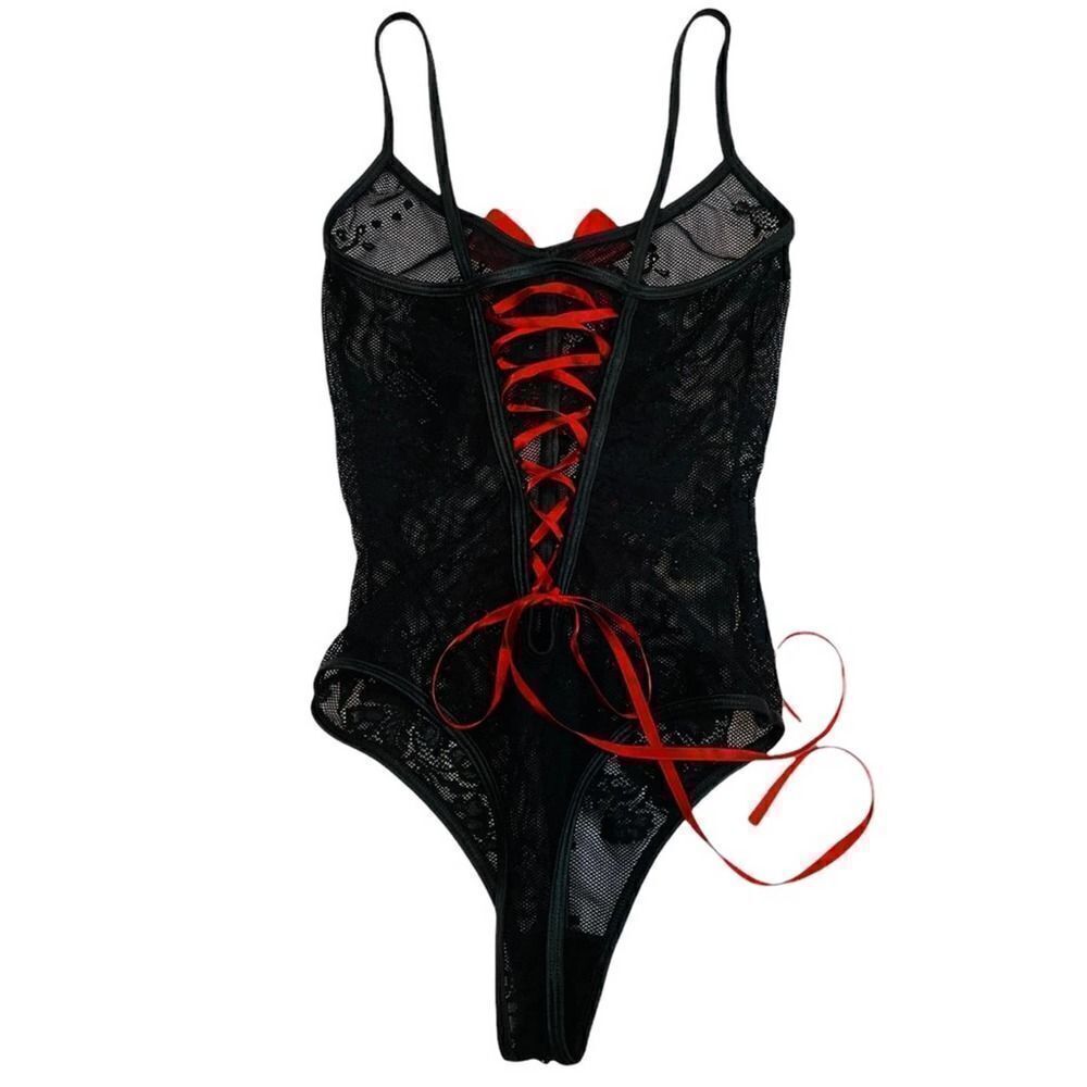 Mesh & Lace Thong Bodysuit Corset Back - Picture 6 of 12